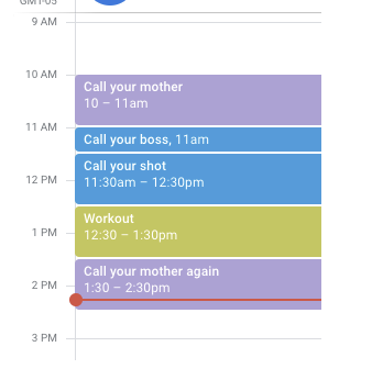 Time blocking's simplest expression, a daily overview of tasks on a calendar.